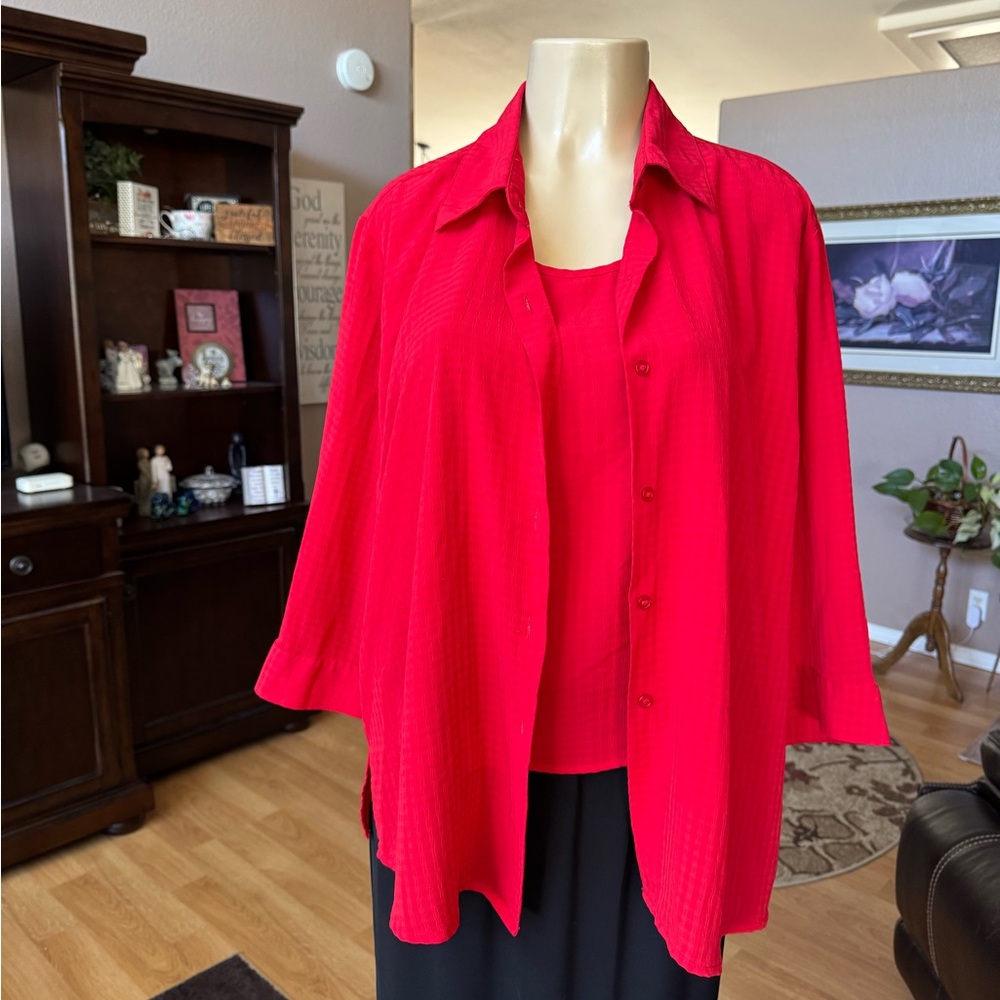 Apparenza red looks like 2, but is 1 3/4 sleeve blouse-size XL